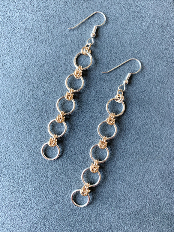 Sterling Silver and Gold Knots and Rings Earrings