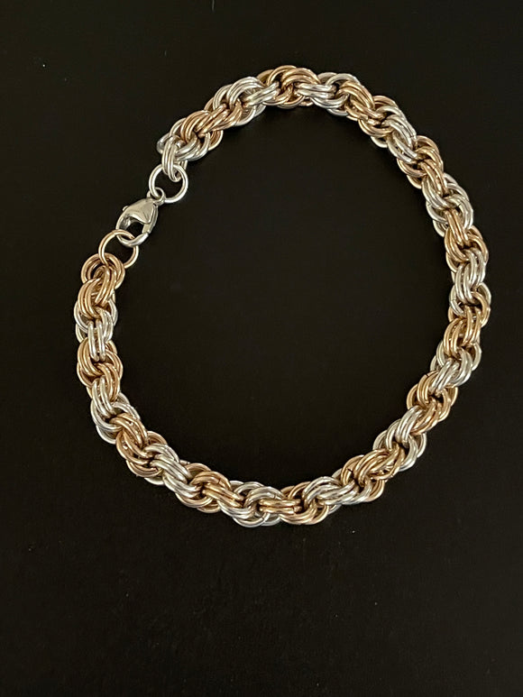 Silver/Gold Double Spiral Chain Maille Bracelet