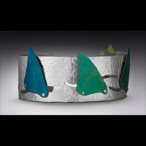 Multi-colored Sailboats on Silver Cuff