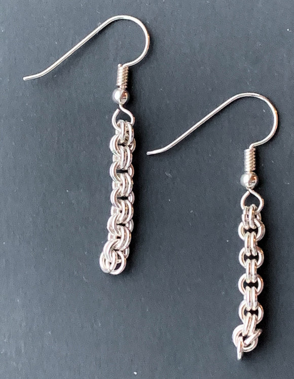 Sterling Silver Two-by-Two (2x2) Weave Chain Maille Earrings