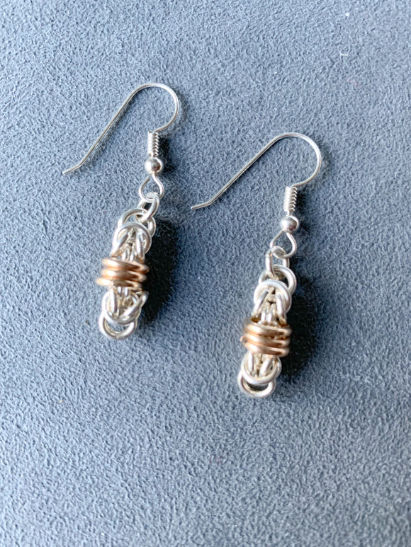 Silver and Gold Floating Rings Chain Maille Earrings