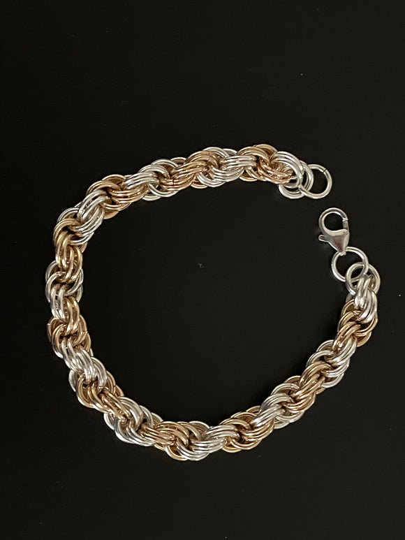 Silver and Gold Double Spiral Chain Maille Bracelet