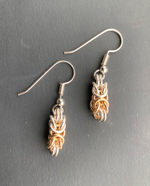 Gold and Silver Byzantine Chain Maille Earrings