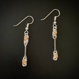 Silver and Gold Dangle Chain Maille Earrings