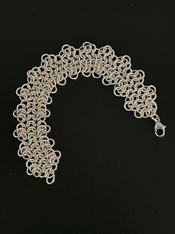 Silver and Twist Silver Ruffled Chain Maille Bracelet