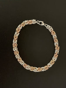 Sterling Silver And Gold Filled Byzantine Chain Maille Bracelet
