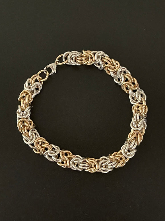 Silver And Gold Byzantine Chain Maille Bracelet