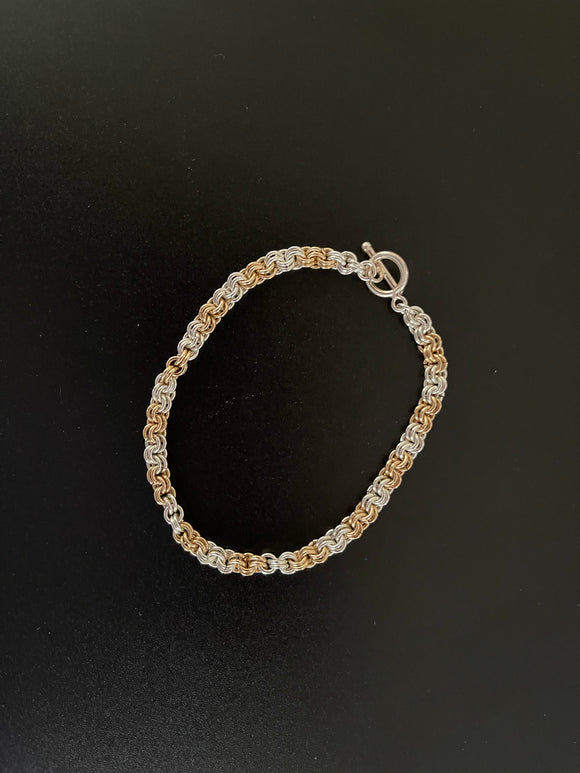 Silver and Gold 2x2 Chain Maille Bracelet