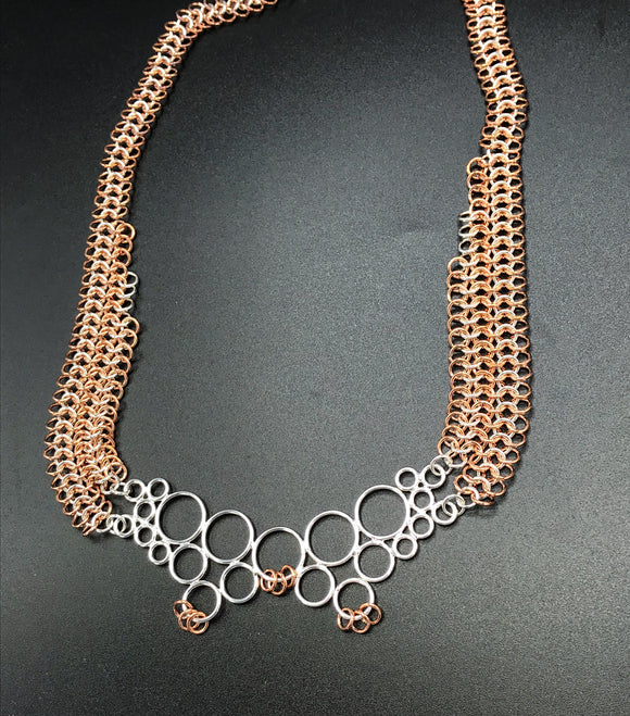 Sterling and copper Pendant on Sterling and Copper Chain Maille