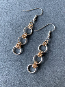 Sterling Silver and Gold Knots and Rings Earrings