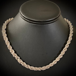 Double Spiral Silver Chain Maille Necklace