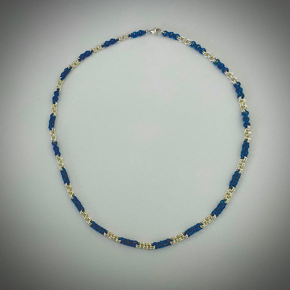 Blue and Silver 2x2 Chain Maille Necklace